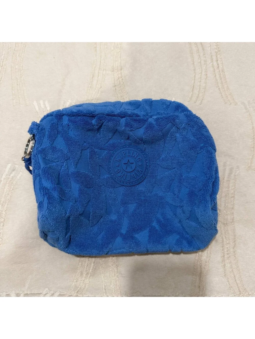 Kipling Live Light Blue Terry Cloth Cosmetic Makeup Toiletry Pouch Monkey EUC